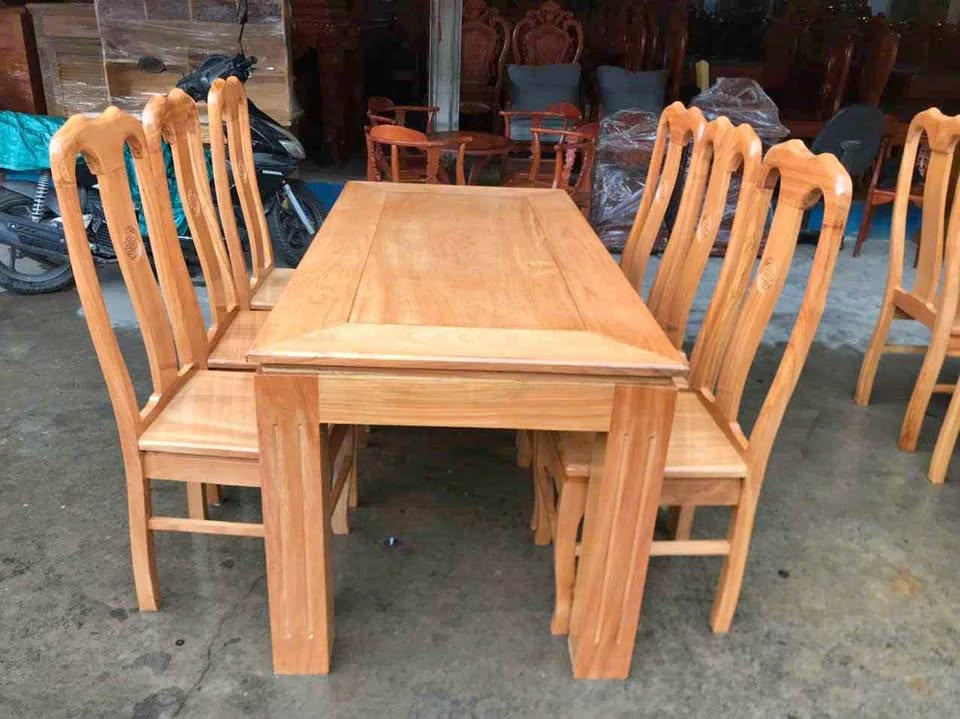 Bộ bàn ăn 4 chân, 6 ghế gỗ sồi, sang trọng